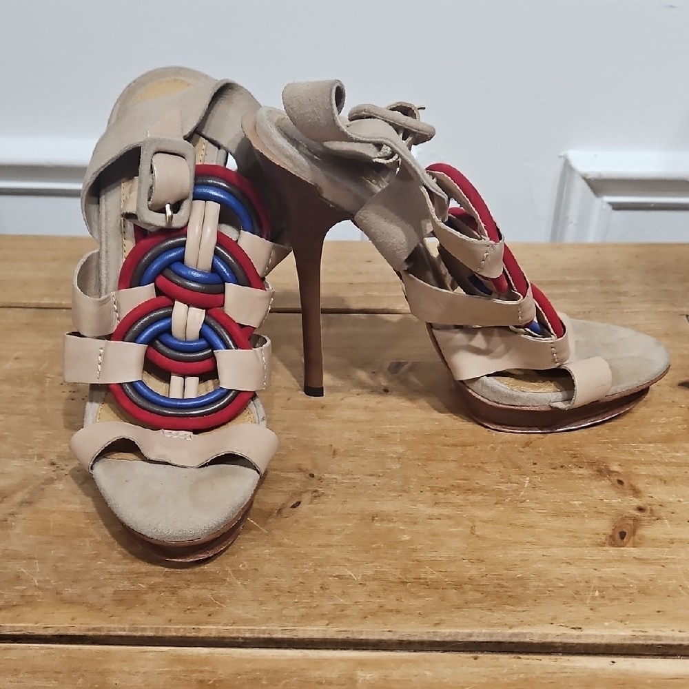 Stylish Beige and Multicolor Women's Heels